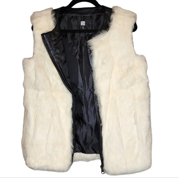 Saks Fifth Avenue Rabbit Fur Leather Zip Vest Women's Size Large Pockets - Picture 11 of 16